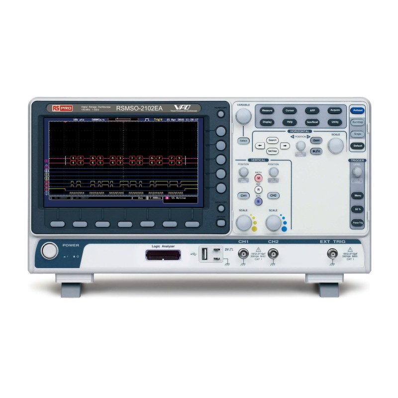 1 pcs - RS PRO RSMSO-2102EA Digital Bench Oscilloscope, 2 Analogue Channels, 100MHz, 16 Digital Channels - RS Calibrated