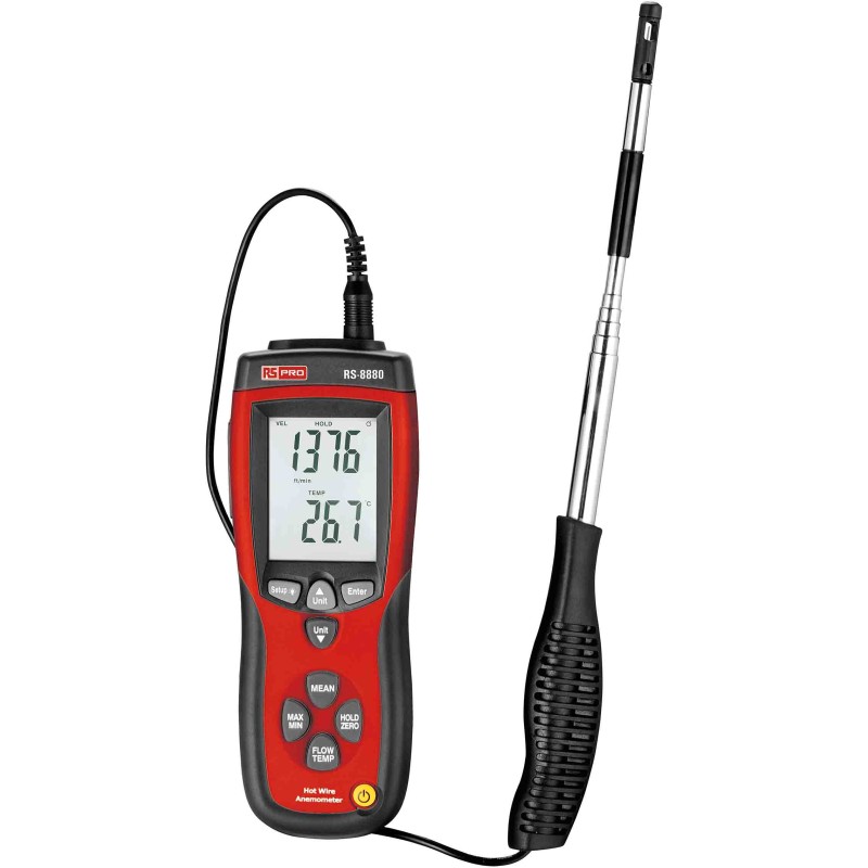 1 pcs - RS PRO DT-8880 Anemometer, 25m/s Max, Measures Air Flow, Air Velocity, Temperature