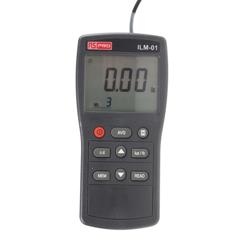 1 pcs - RS PRO ILM01 Light Meter, 0.01lx to , ±3 % ± 5 Digit, With RS Calibration