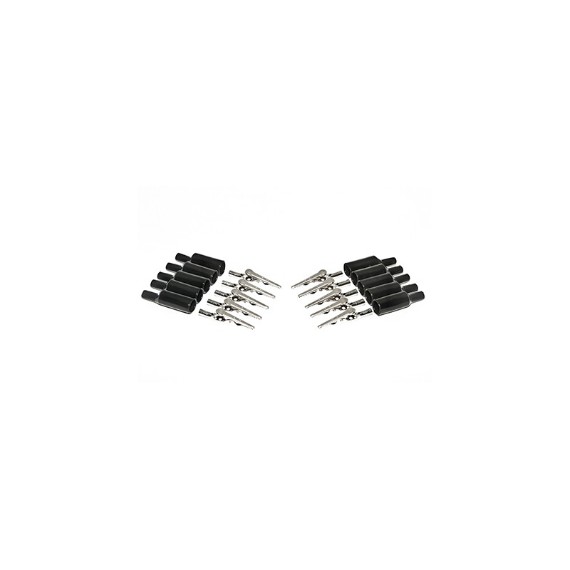 10 pcs - Mueller Electric Crocodile Clip 4 mm Connection, Nickel-Plated Steel Contact, 10A, Black