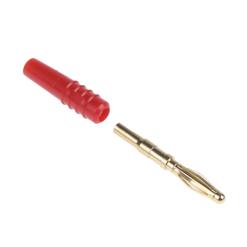5 pcs - Staubli Red Male Banana Plug, 2mm Connector, Solder Termination, 10A, 30 V, 60V dc, Gold, Nickel Plating