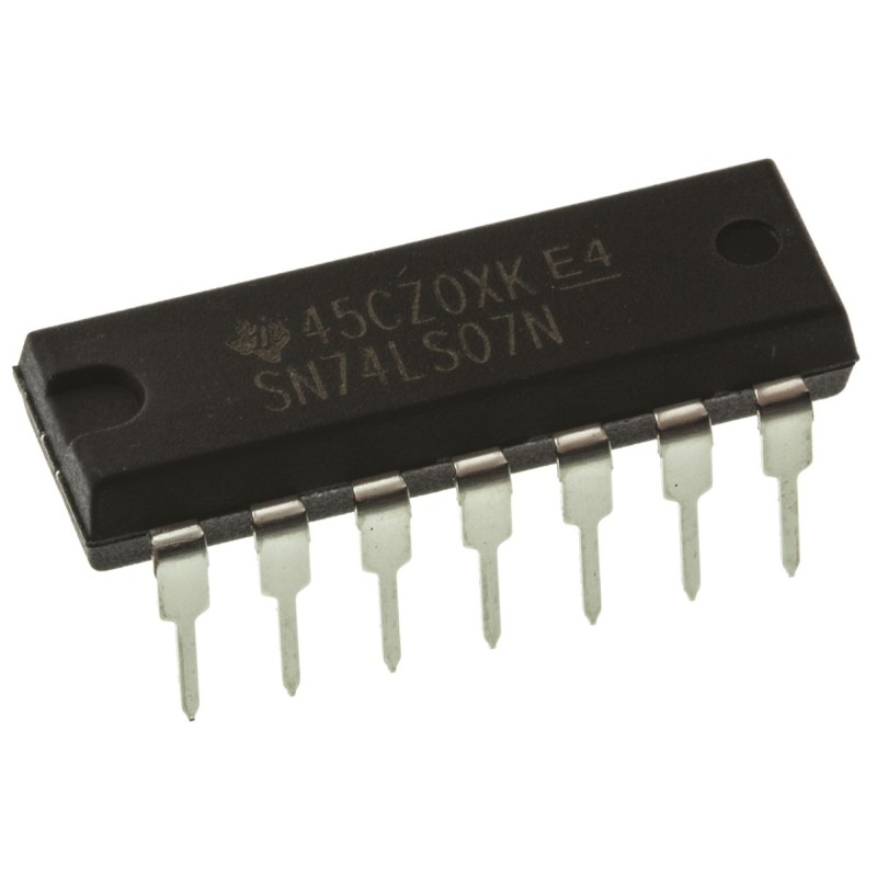 25 pcs - Texas Instruments SN74LS07N Hex-Channel Buffer & Line Driver, Open Collector, 14-Pin PDIP