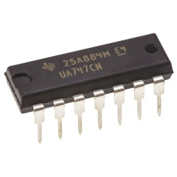 25 pcs - UA747CN Texas Instruments, Op Amp, 1MHz, 14-Pin PDIP