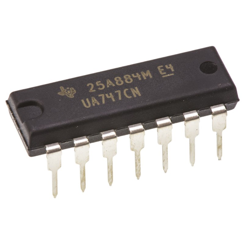 25 pcs - UA747CN Texas Instruments, Op Amp, 1MHz, 14-Pin PDIP
