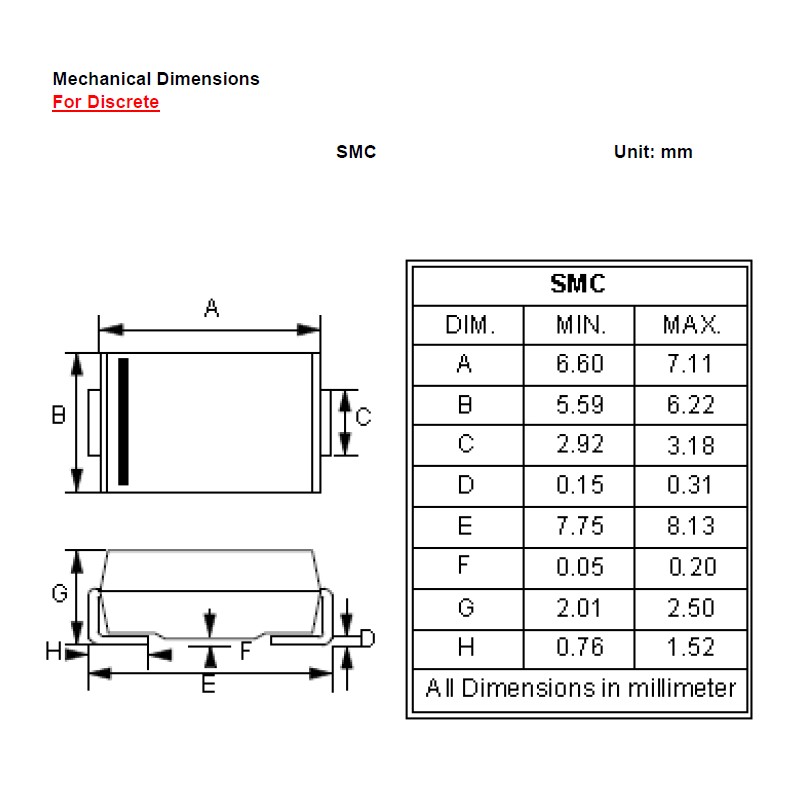 50 pcs - Diodes Inc 1000V Rectifier & Schottky Diode, DO-214AB MURS4100C