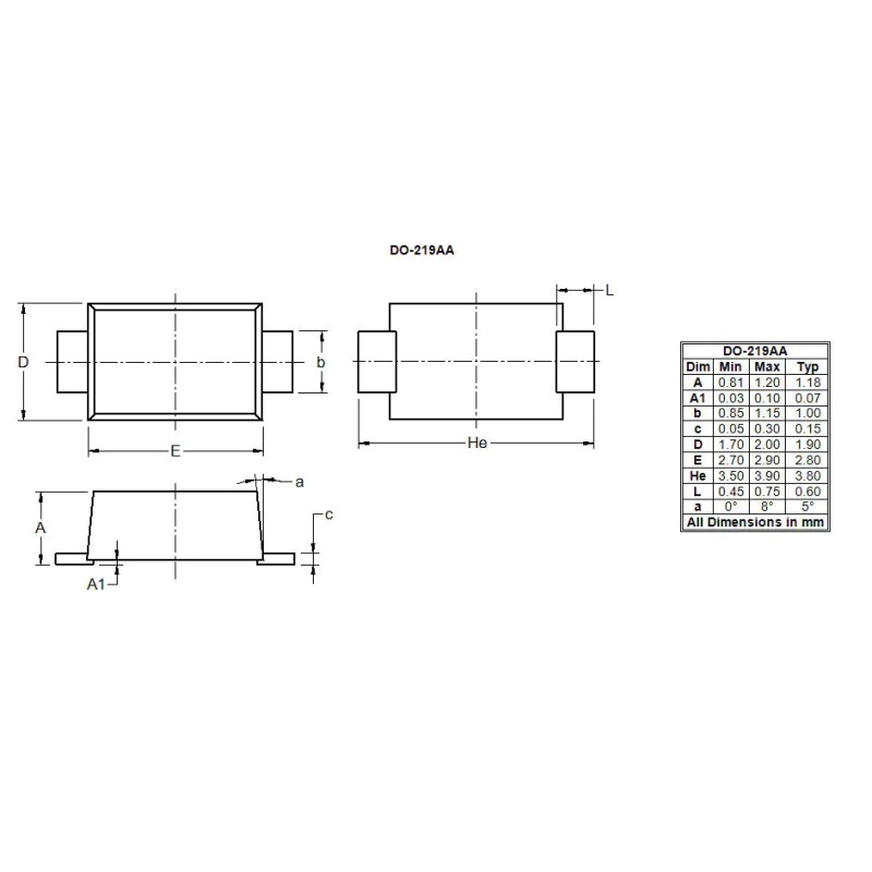 100 pcs - Diodes Inc 1000V Rectifier & Schottky Diode, DO-219AA FRS1ME