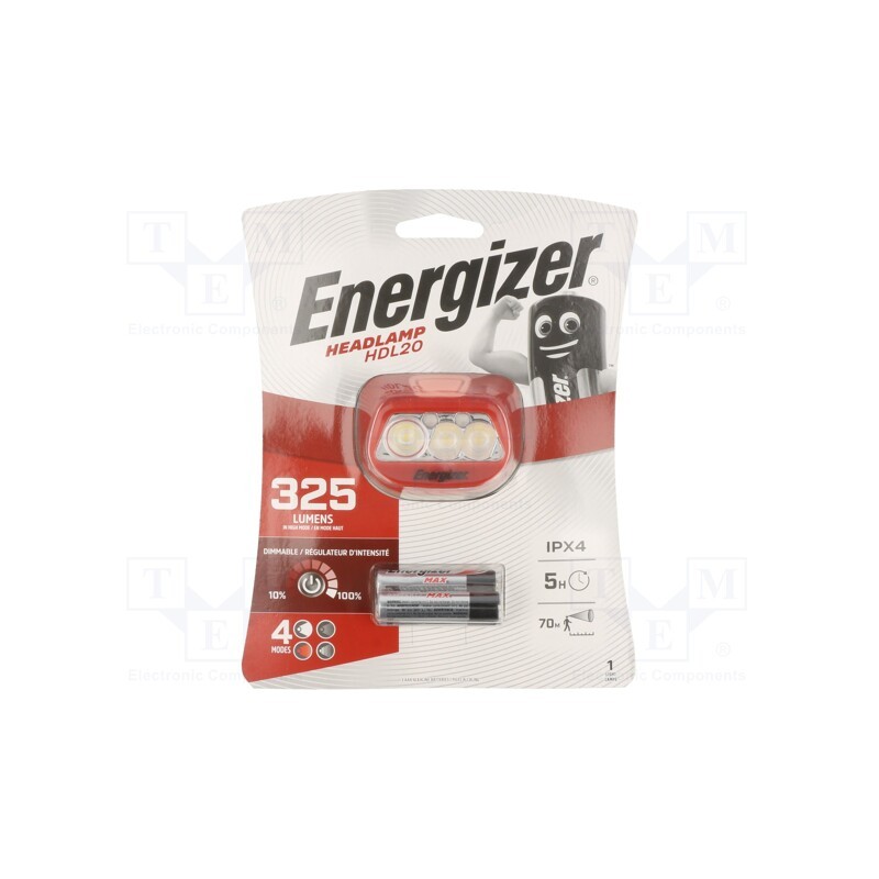 1 set x ENERGIZER - 7638900444285 - Torch: LED headtorch, 5h, 25lm,325lm, IPX4, 70m