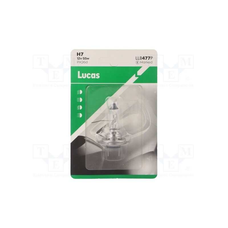 1 pcs x LUCAS - LLB477P - Filament lamp: automotive, PX26d, transparent, 12V, 55W, LLB