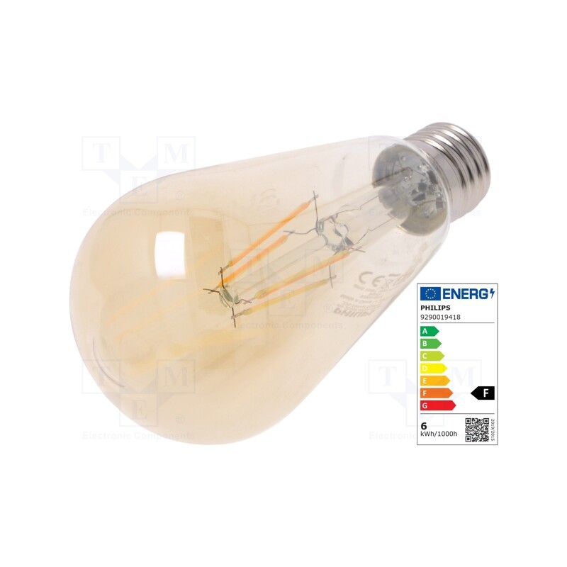 1 pcs x PHILIPS - 8718699673543 - LED lamp, warm white, E27, 230VAC, 400lm, P: 4W, 2500K, CRImin: 80