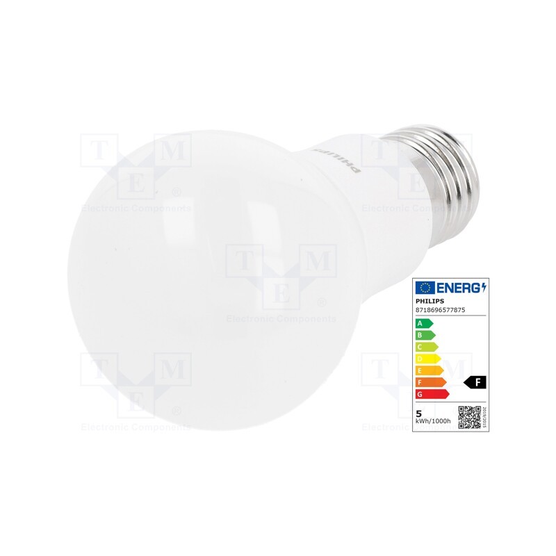 1 pcs x PHILIPS - 8718696577875 - LED lamp, cool white, E27, 230VAC, 470lm, P: 5W, 200°, 6500K