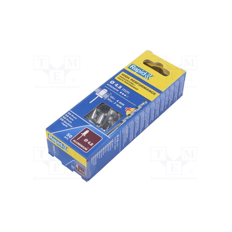 1 pcg x RAPID - 5000387 - Rivet, aluminium, Rivet diam: 4.8mm, L.rivet: 10mm, 50pcs.