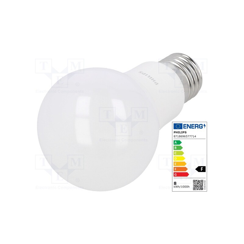 1 pcs x PHILIPS - 8718696577714 - LED lamp, warm white, E27, 230VAC, 806lm, P: 7.5W, 200°, 3000K