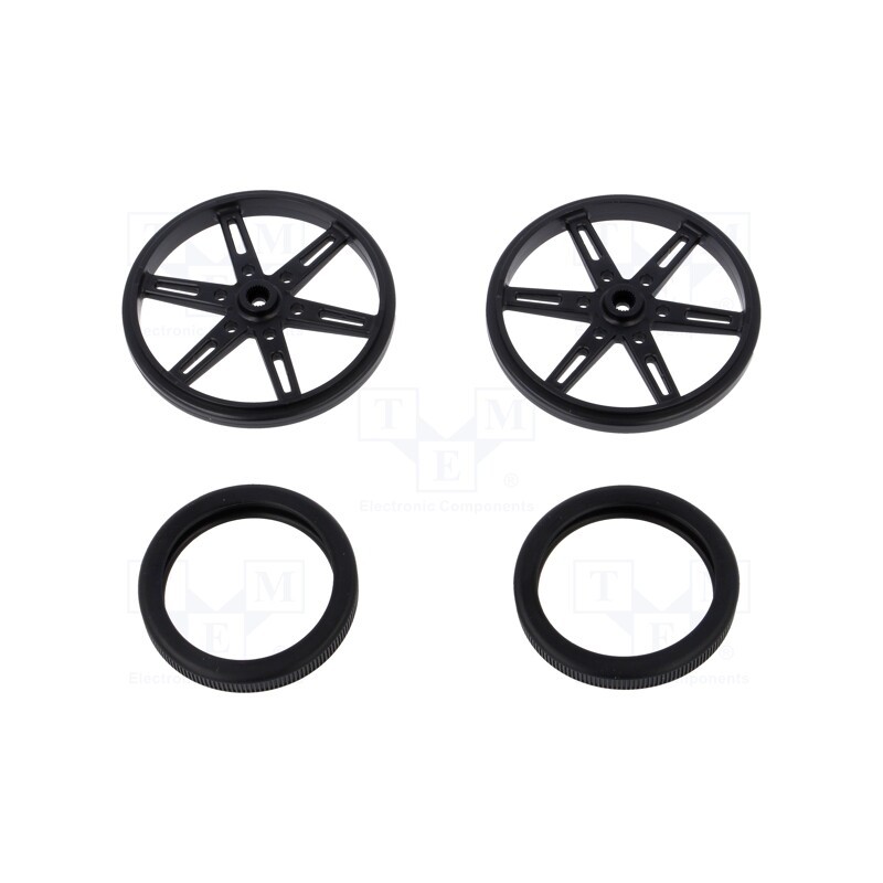 1 pcs x POLOLU - WHEEL FOR STANDARD SERVO SPLINES 70×8MM - Wheel, black, push-in,screw, Ø: 70mm, Shaft dia: 5.8mm, W: 8mm, 2pcs.