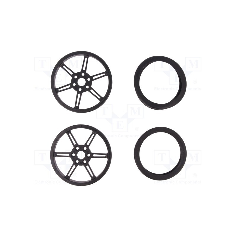 1 set x POLOLU - WHEEL W/INSERTS FOR 3MM AND 4MM SHAFTS - Wheel, black, Shaft: smooth,D spring, push-in, Ø: 80mm, W: 10mm