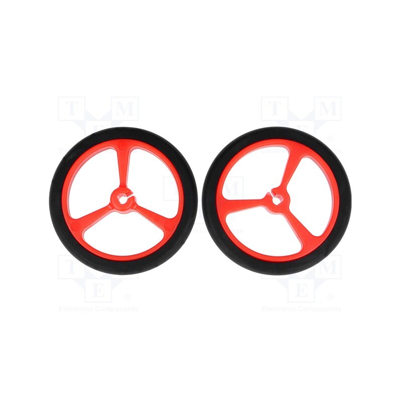 1 set x POLOLU - POLOLU WHEEL 40×7MM - RED - Wheel, red, Shaft: D spring, push-in, Ø: 40mm, Shaft dia: 3mm, W: 7mm