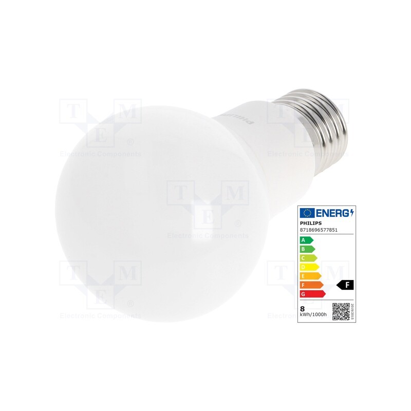 1 pcs x PHILIPS - 8718696577851 - LED lamp, cool white, E27, 230VAC, 806lm, P: 7.5W, 200°, 6500K