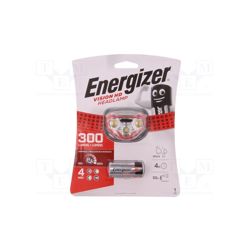1 set x ENERGIZER - VISION HD - Torch: LED headtorch, waterproof, 8h, 150lm, red, HEADLIGHT