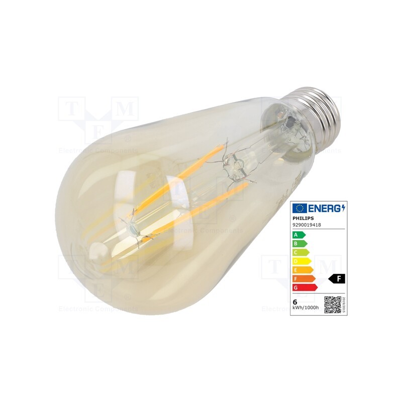 1 pcs x PHILIPS - 8718699673581 - LED lamp, warm white, E27, 230VAC, 600lm, P: 5.5W, 2500K, CRImin: 80