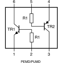 3000 pcs - Nexperia PUMD9,115 Dual NPN/PNP Digital Transistor, 100 mA, 50 V, 6-Pin UMT