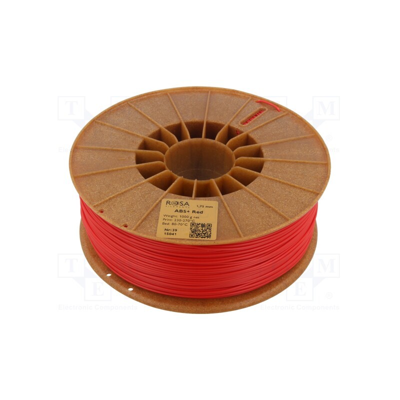 1 rol x ROSA 3D - 5907753133106 - Filament: ABS+, 1.75mm, red, 230÷270°C, 1kg, Table temp: 80÷110°C