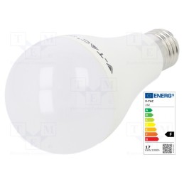 1 pcs x V-TAC - SKU 162 - LED lamp, warm white, E27, 220/240VAC, 1521lm, P: 17W, 200°, 3000K