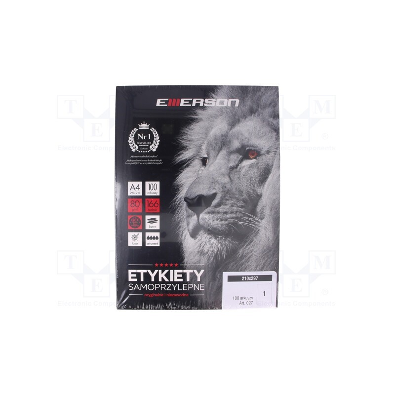 1 pcg x EMERSON - 5902178063984 - Label, self-adhesive, 210x297mm, 100pcs.