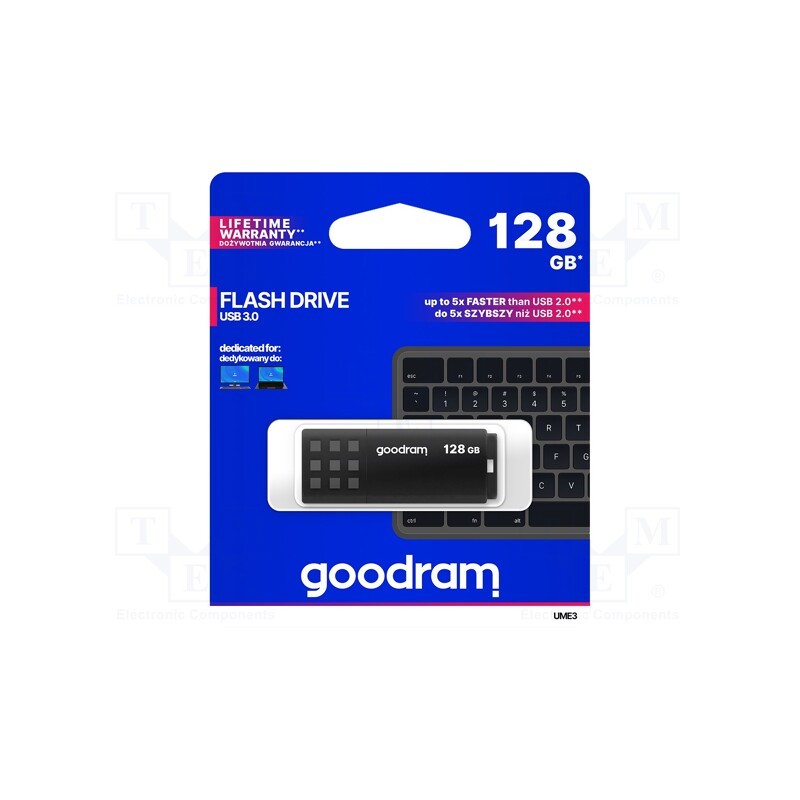 1 pcs x GOODRAM - UME3-1280K0R11 - Pendrive, USB 3.0, 128GB, R: 60MB/s, W: 20MB/s, USB A, black