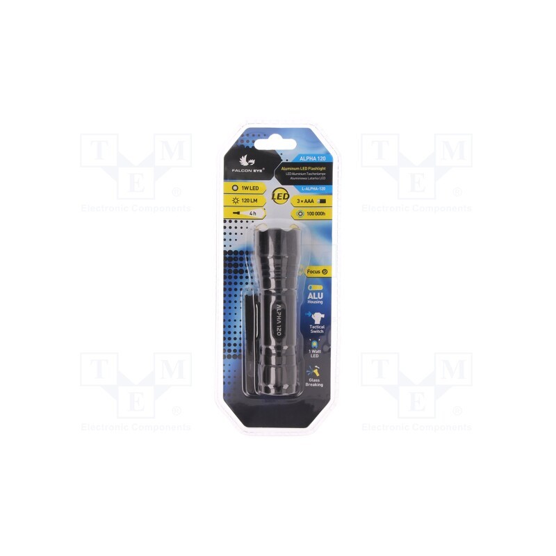 1 set x MACTRONIC - ALPHA-120 - Torch: LED, 120lm, Ø35x120mm, black, 1W