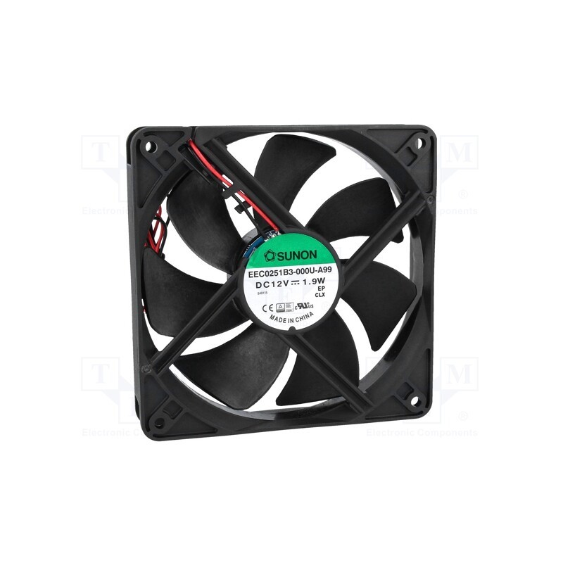 1 pcs x SUNON - EEC0251B3-000U-A99 - Fan: DC, axial, 12VDC, 120x120x25mm, 127.42m3/h, 34dBA, Len: 330mm