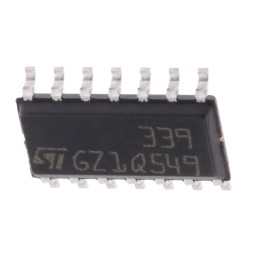 100 pcs - LM339D STMicroelectronics, Quad Comparator, CMOS/TTL O/P, O/P, 1.3μs 2 - 36 V 14-Pin SOIC