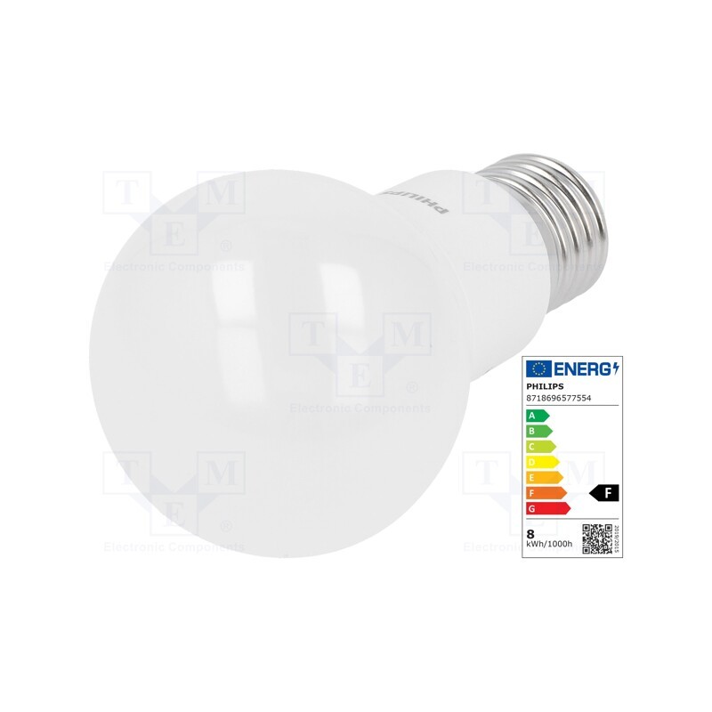 1 pcs x PHILIPS - 8718696577554 - LED lamp, warm white, E27, 230VAC, 806lm, P: 8W, 200°, 2700K