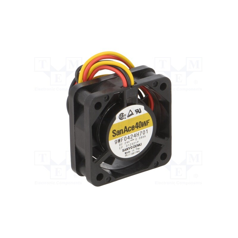 1 pcs x SANYO DENKI - 9WF0424H701 - Fan: DC, axial, 24VDC, 40x40x15mm, 11.7m3/h, 38dBA, ball bearing