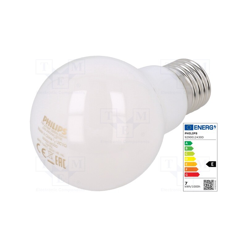 1 pcs x PHILIPS - 8718696472187 - LED lamp, warm white, E27, 230VAC, 806lm, P: 7W, 2700K, CRImin: 80