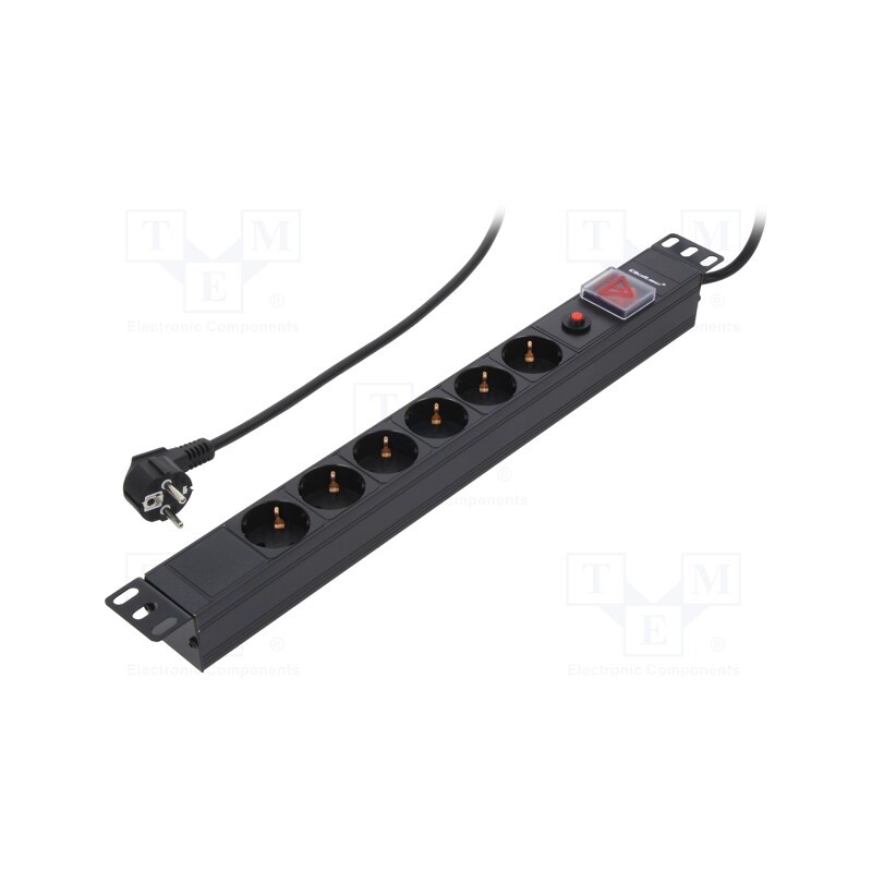 1 pcs x QOLTEC - 53993 - Plug socket strip: protective, Sockets: 6, 250VAC, 16A, black