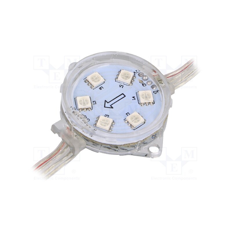 1 pcs x WORLDSEMI - HC-F12V-F45-6L-T - LED, RGB, IP68, No.of diodes: 6, 5050,PLCC6, Ø45mm, 12V, SMD