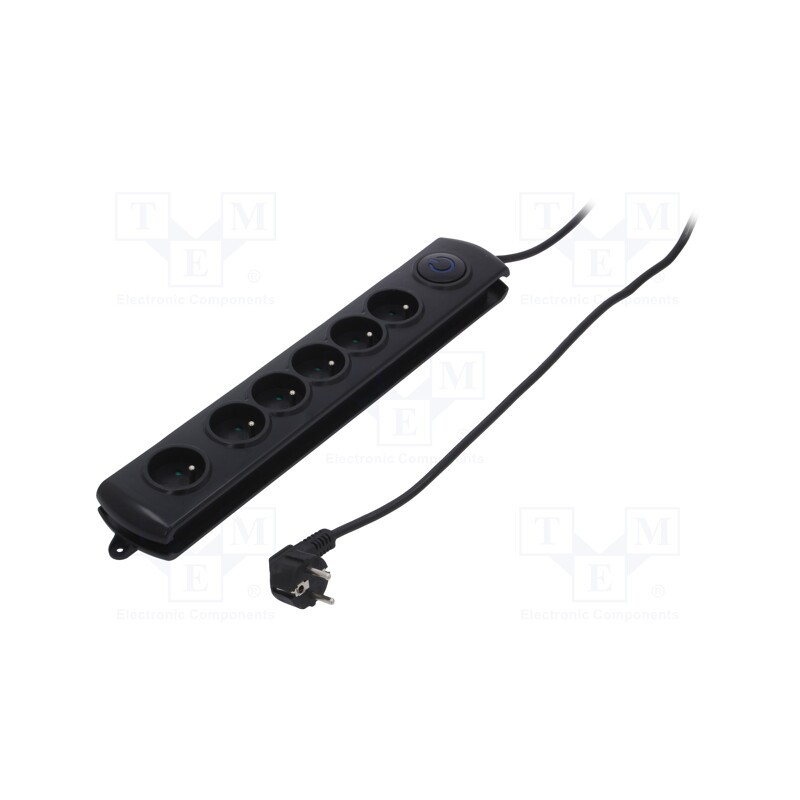 1 pcs x QOLTEC - 50111 - Plug socket strip: protective, Sockets: 6, 250VAC, 10A, black