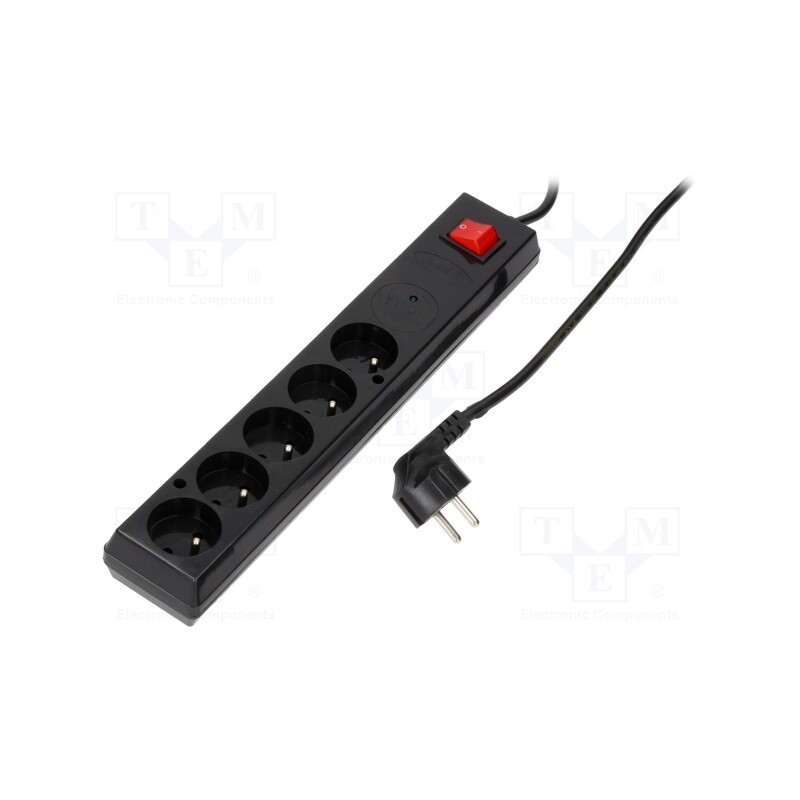 1 pcs x JONEX - PS-5P/3M/BLACK - Plug socket strip: protective, Sockets: 5, 230VAC, 10A, black