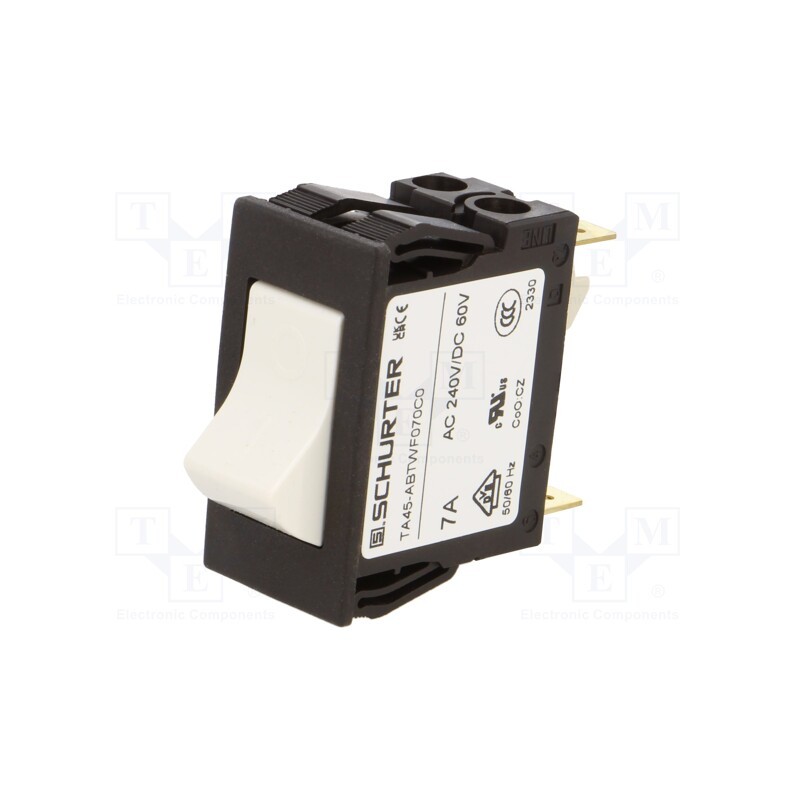 1 pcs x SCHURTER - 4430.0429 - Circuit breaker, Urated: 240VAC, 60VDC, 7A, DPST, Poles: 2, SNAP-IN