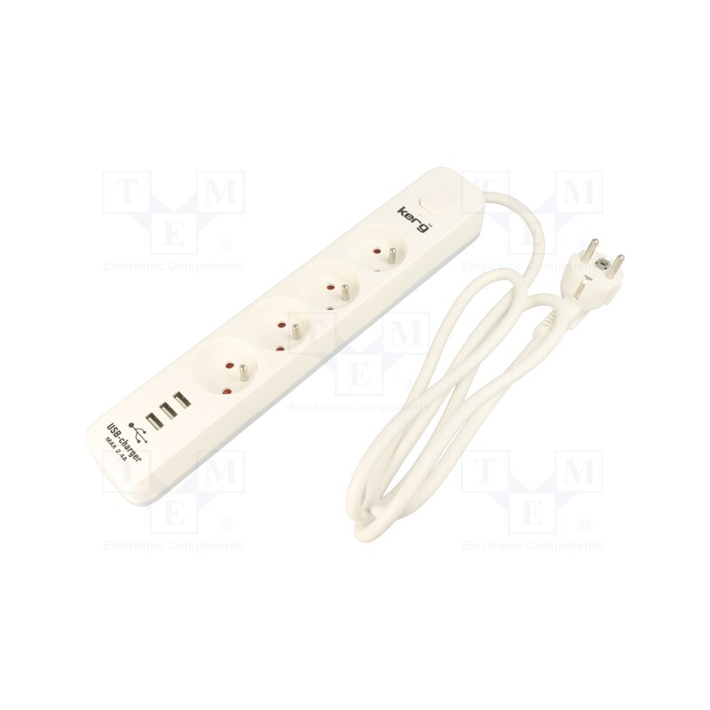 1 pcs x KERG - M02415 - Plug socket strip: protective, Sockets: 4, 230VAC, 16A, grey, 3680W