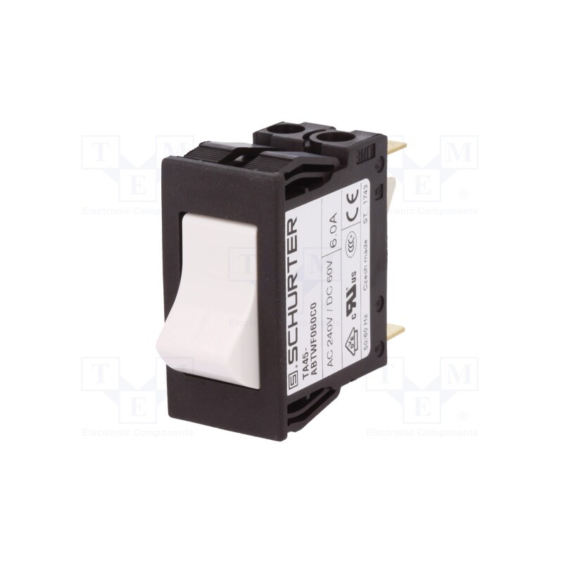 1 pcs x SCHURTER - 4430.0012 - Circuit breaker, Urated: 240VAC, 60VDC, 6A, DPST, Poles: 2, MCB