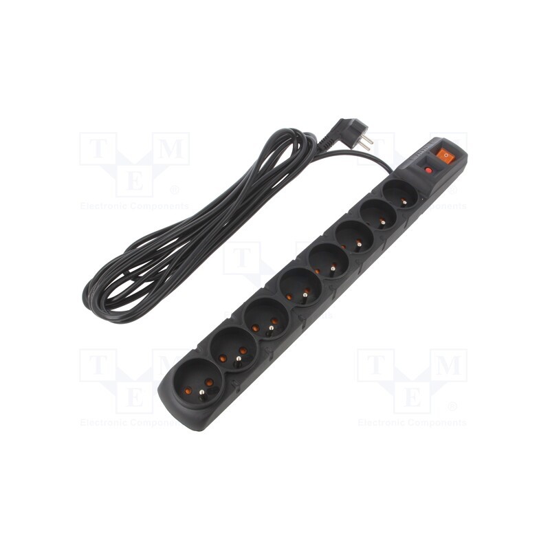 1 pcs x HSK DATA - ACAR S8 5M BLACK - Plug socket strip: protective, Sockets: 8, 230VAC, 10A, black