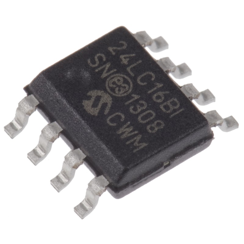 1 pcs - Microchip 24LC16B-I/SN, 16kbit Serial EEPROM Memory, 900ns 8-Pin SOIC Serial-I2C