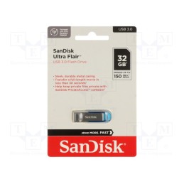 1 pcs x SANDISK - SDCZ73-032G-G46B - Pendrive, USB 3.0, 32GB, R: 150MB/s, USB A, ULTRA FLAIR, blue