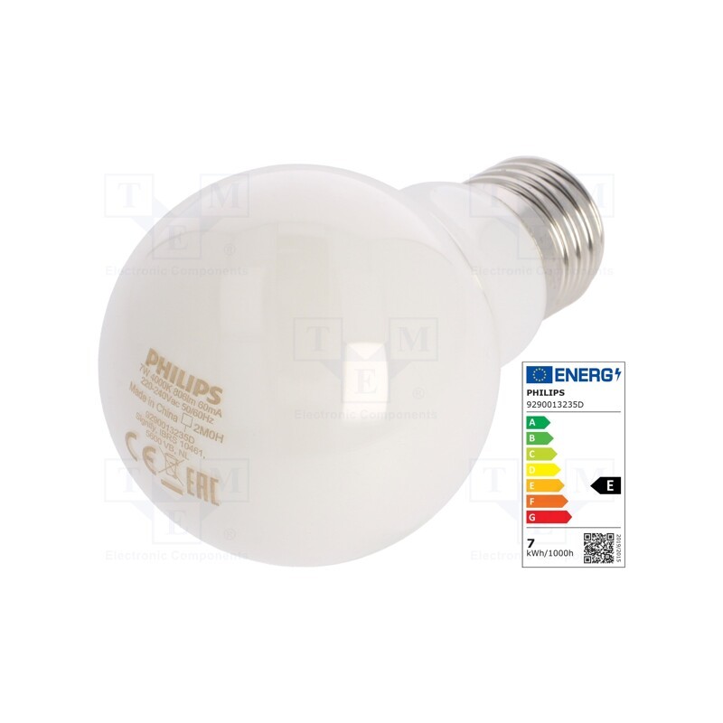 1 pcs x PHILIPS - 8718696705438 - LED lamp, neutral white, E27, 230VAC, 806lm, P: 7W, 4000K, CRImin: 80