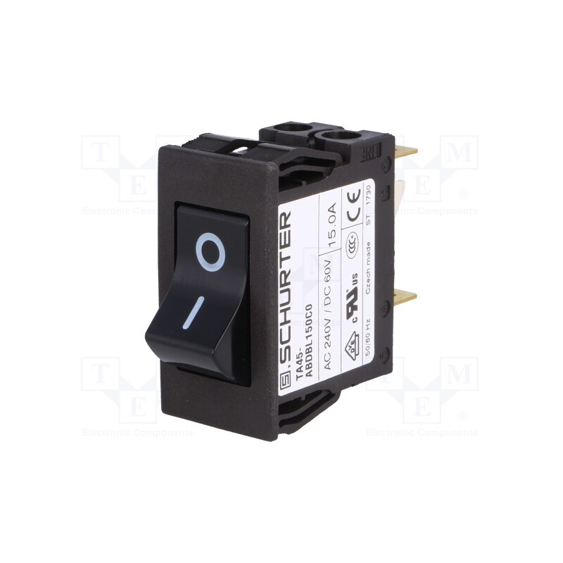 1 pcs x SCHURTER - 4430.1089 - Circuit breaker, Urated: 240VAC, 60VDC, 15A, DPST, Poles: 2, MCB