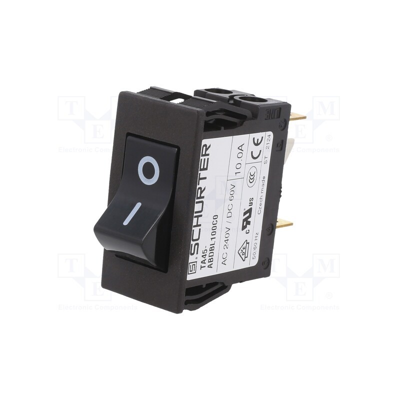 1 pcs x SCHURTER - 4430.2078 - Circuit breaker, Urated: 240VAC, 60VDC, 10A, DPST, Poles: 2, SNAP-IN
