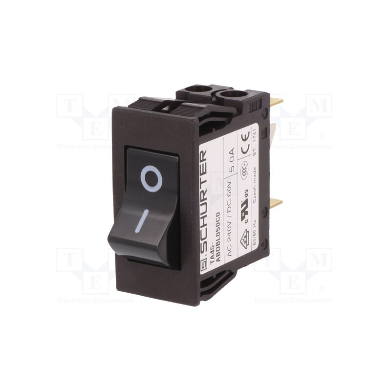 1 pcs x SCHURTER - 4430.1201 - Circuit breaker, Urated: 240VAC, 60VDC, 5A, DPST, Poles: 2, MCB