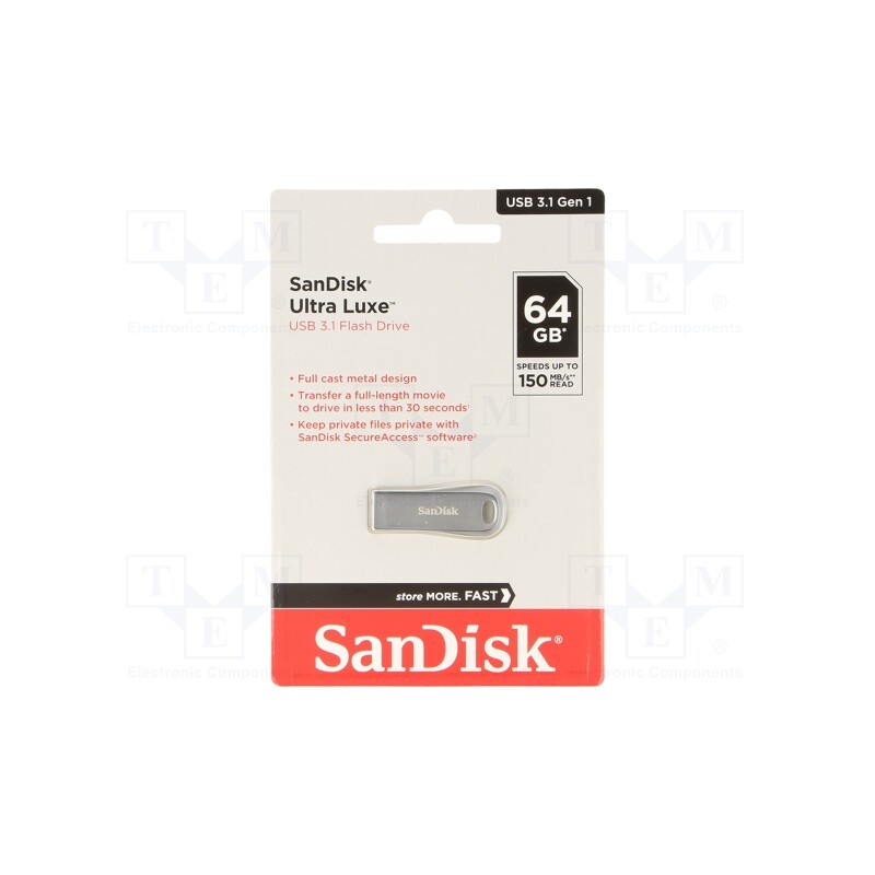 1 pcs x SANDISK - SDCZ74-064G-G46 - Pendrive, USB 3.2, 64GB, R: 150MB/s, USB A, ULTRA LUXE, silver