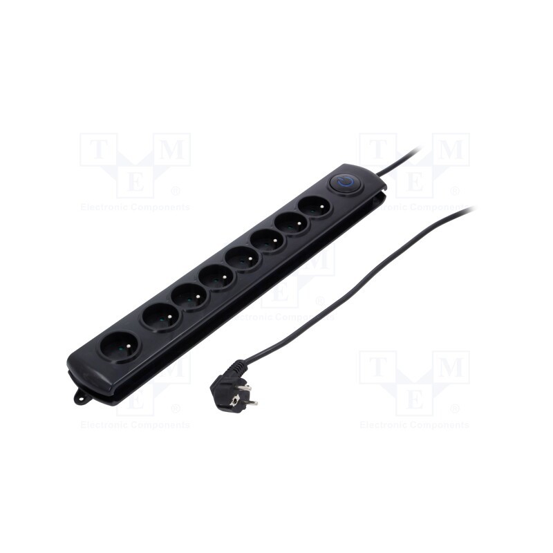 1 pcs x QOLTEC - 50114 - Plug socket strip: protective, Sockets: 8, 250VAC, 10A, black
