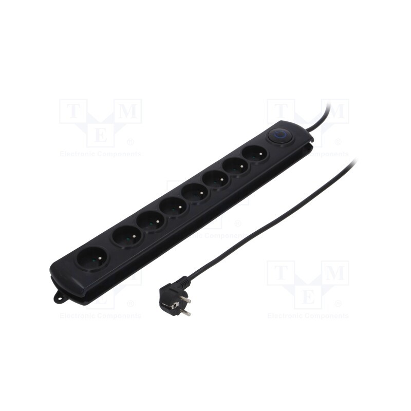 1 pcs x QOLTEC - 50113 - Plug socket strip: protective, Sockets: 8, 250VAC, 10A, black